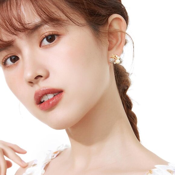 Blue Pearl Starfish Earrings with Rhinestones for Women, Ocean Beach Summer Jewe - Picture 3 of 4